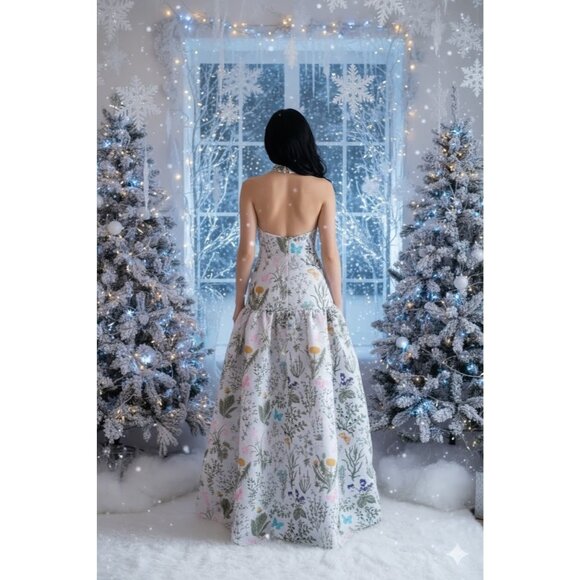 NWT Ashley Stambouli Garden Gown in White Floral Neoprene Halter Dress S - Picture 2 of 11